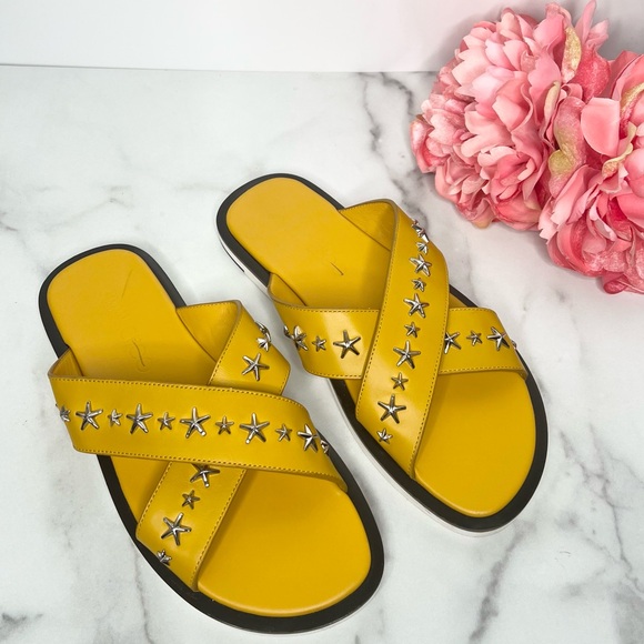 ❗️NWOT❗️JIMMY CHOOSE PALMO STAR STUDDED LEATHER SLIDES